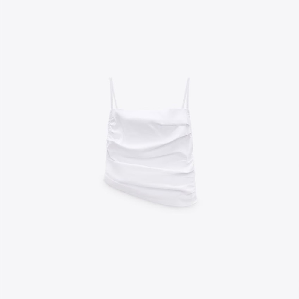 Zara asymmetrical rouched tank top white